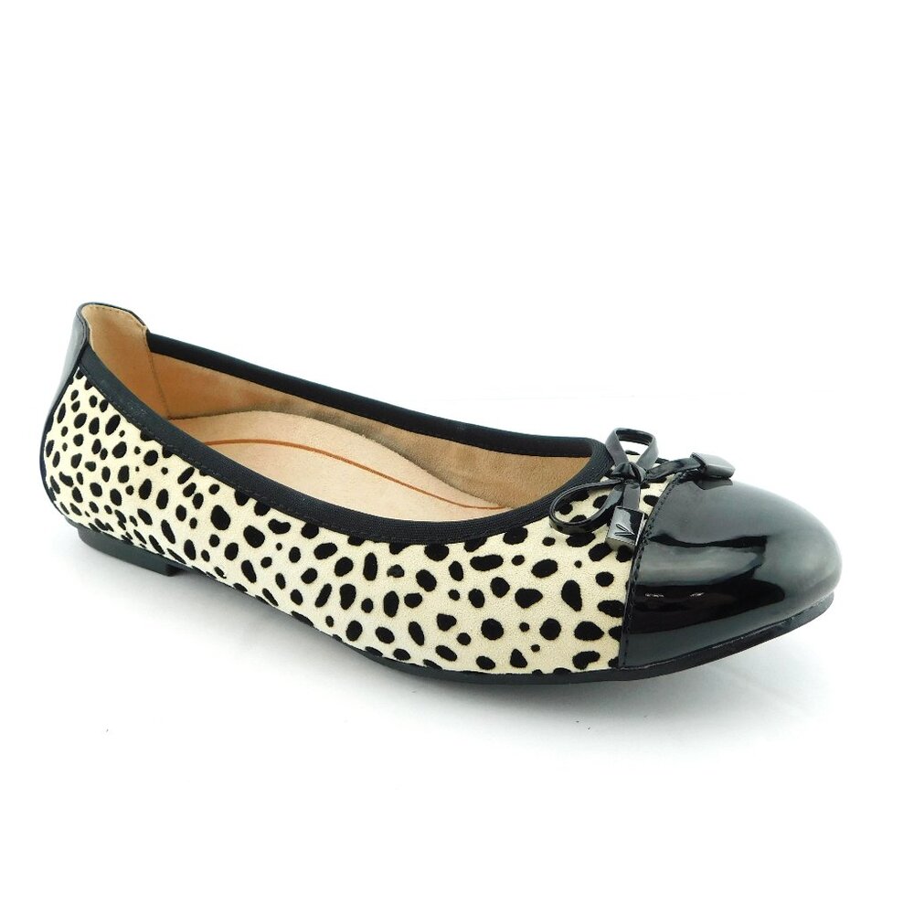Unworn VIONIC Black Patent Cap Toe Bow Snow Leopard Ballet Flats 8.5 - Picture 3 of 7